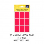 MAYSPIES MS-25X38MM COLOUR LABEL / 5 SHEETS/PKT / 45PCS / 25X38MM NEON PINK